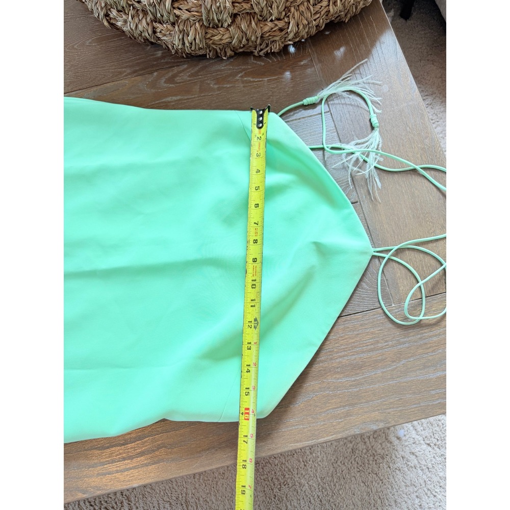 Alexis Izzie Dress Womens Mint Green Feather Trim Halter Midi Size Large (H1) - Picture 8 of 10